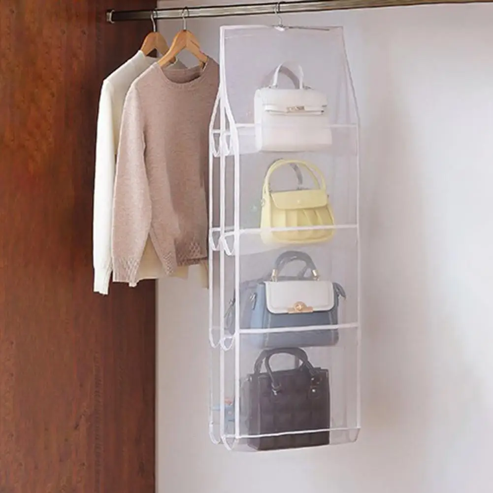 Handbag Holder Dustproof Clear Hook Design Handbag Organizer 6/8 Pockets Hanging Purse  Household Supplies