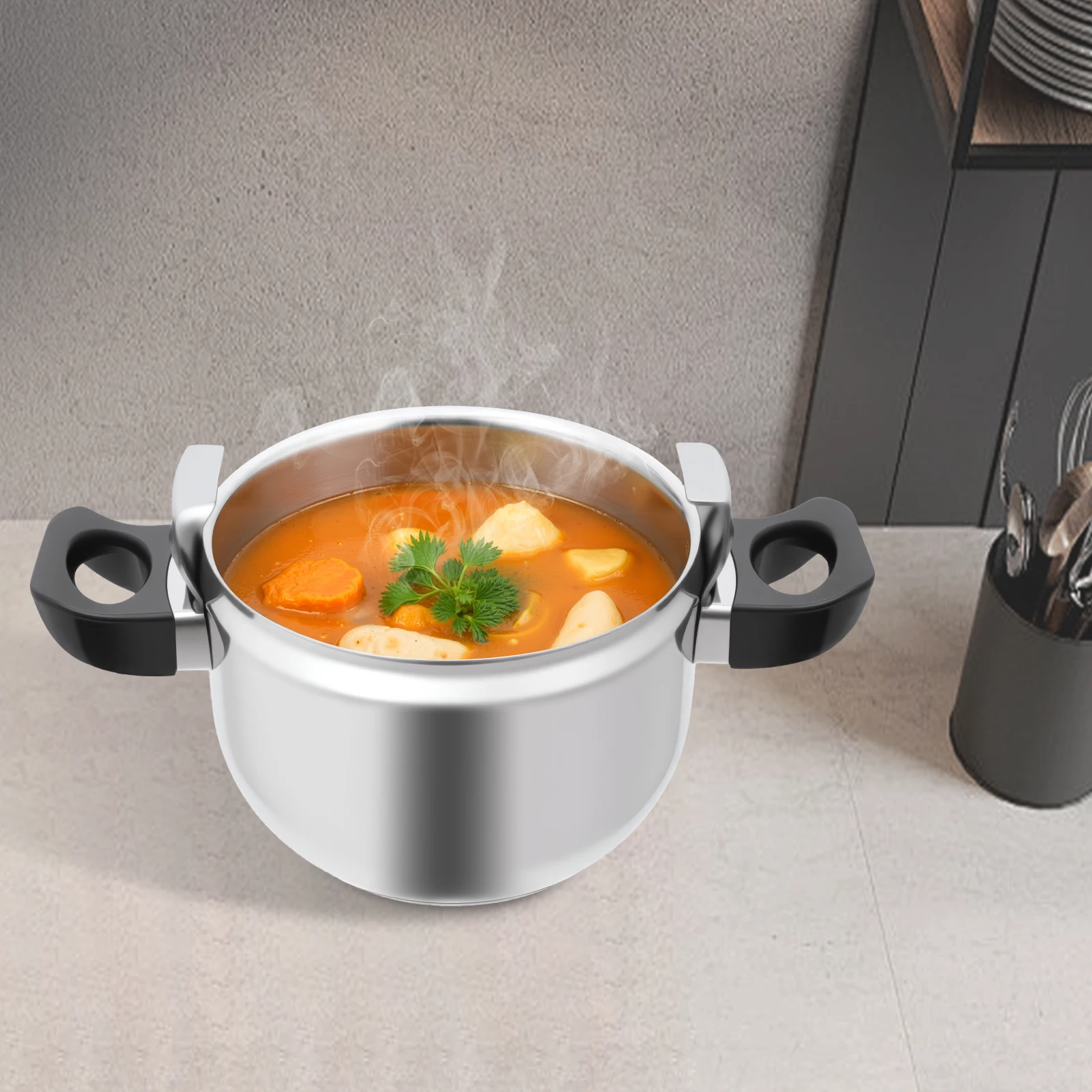 Olla a presión de acero inoxidable BYMAOCAR, olla a presión de cocción de 7,4 cuartos con mango resistente al calor para cocinar y guisar en la cocina