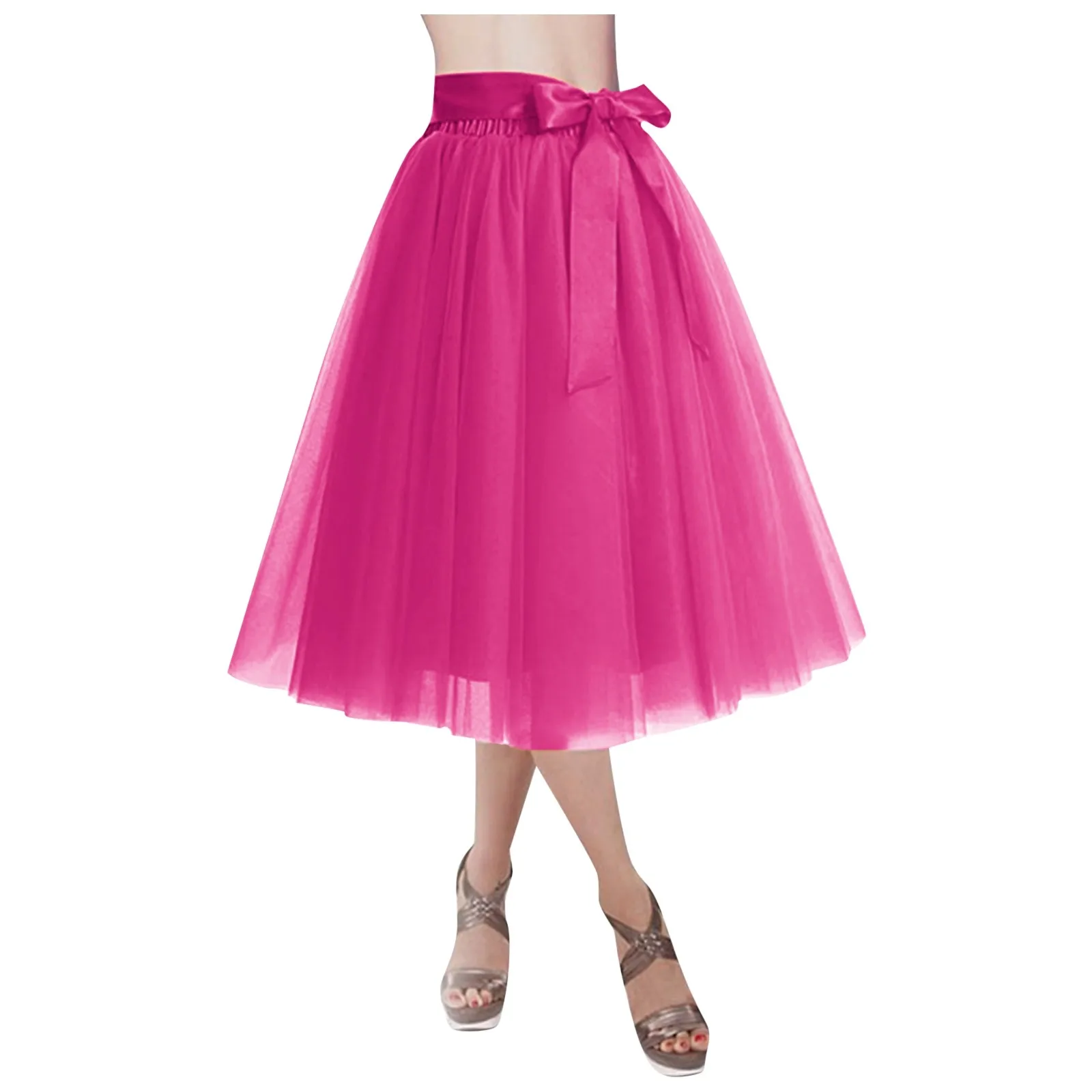 Women's Skirt Tutu Adult Lolita Short Petticoat Solid Color Pleated Midi Skirt For Dressy Occasions Stage Performance Dress