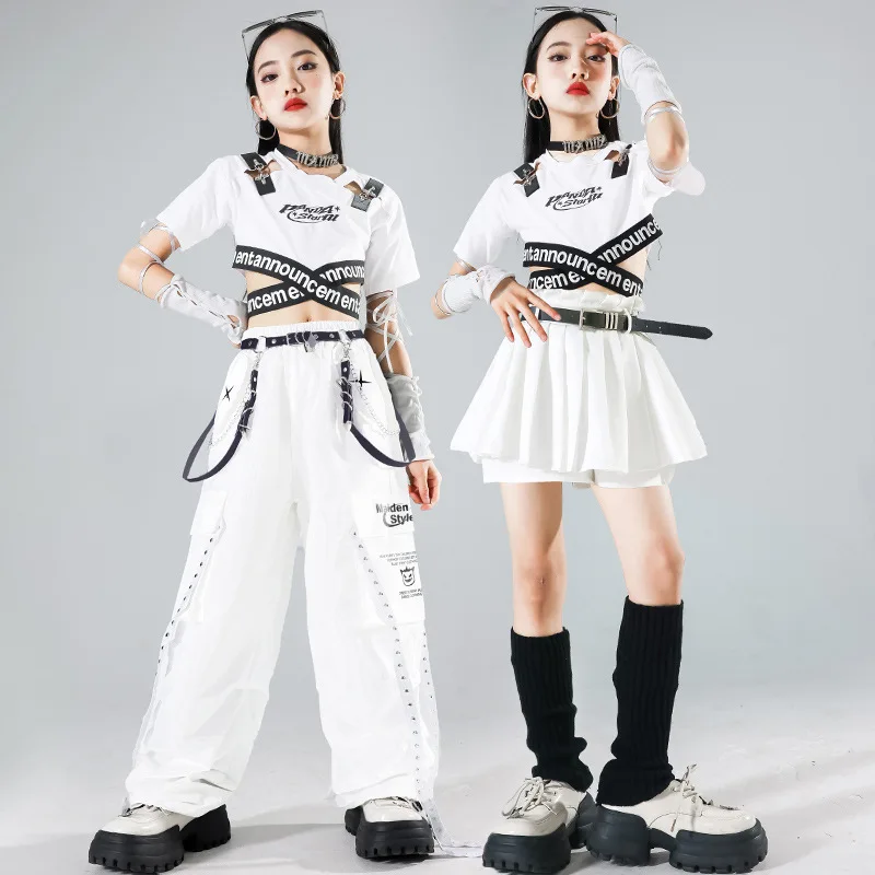 Girls Hip Hop Fashion Crop Top Street Dance Cargo Pants Kids Cool Cross Over T-shirt Jazz Costumes Child Streetwear Clothes Sets