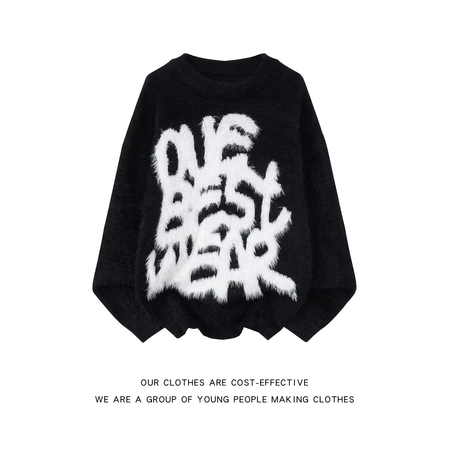 

Американский свитер с плавающим письмом, тяжелый круглый свитер Ne для мужчин и женщин, зимний новый тренд, свободный ленивый вязаный топ, повседневный Sle