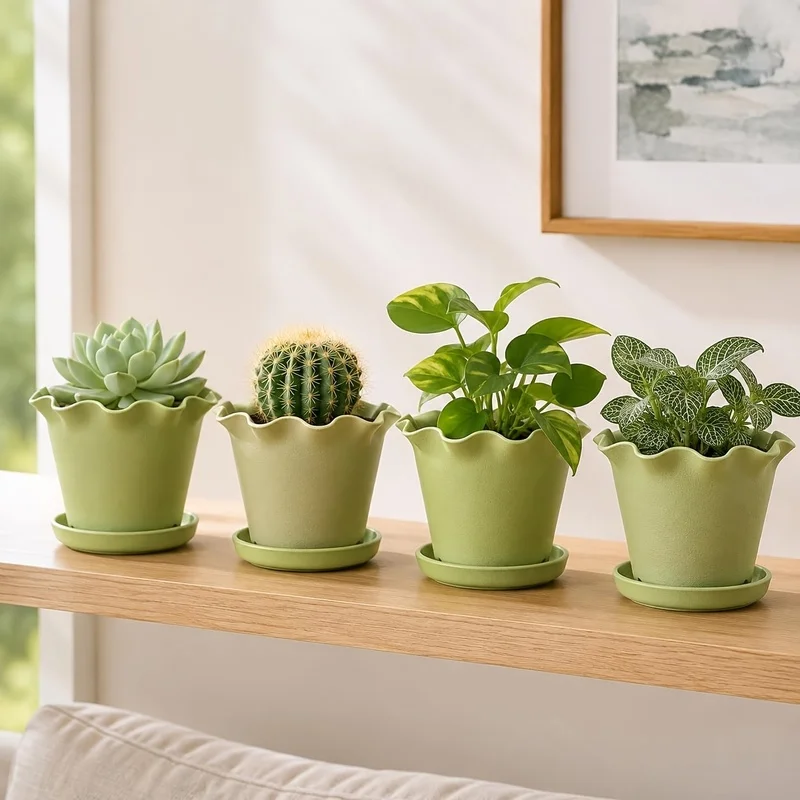 5set Wavy Edge Plastic Flower Pots Wave Rim Plant Planters Lightweight Gardening Pots Indoor Balcony Succulent Flower Planters