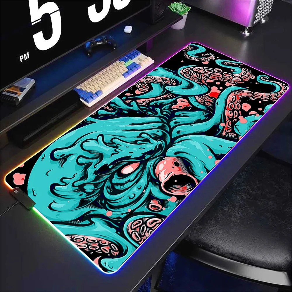 

RGB осьминог ковер для ноутбука красочный коврик для мыши ПК игровой люминесцентный коврик для компьютерного стола аниме коврик для мыши 90x40 см нескользящий