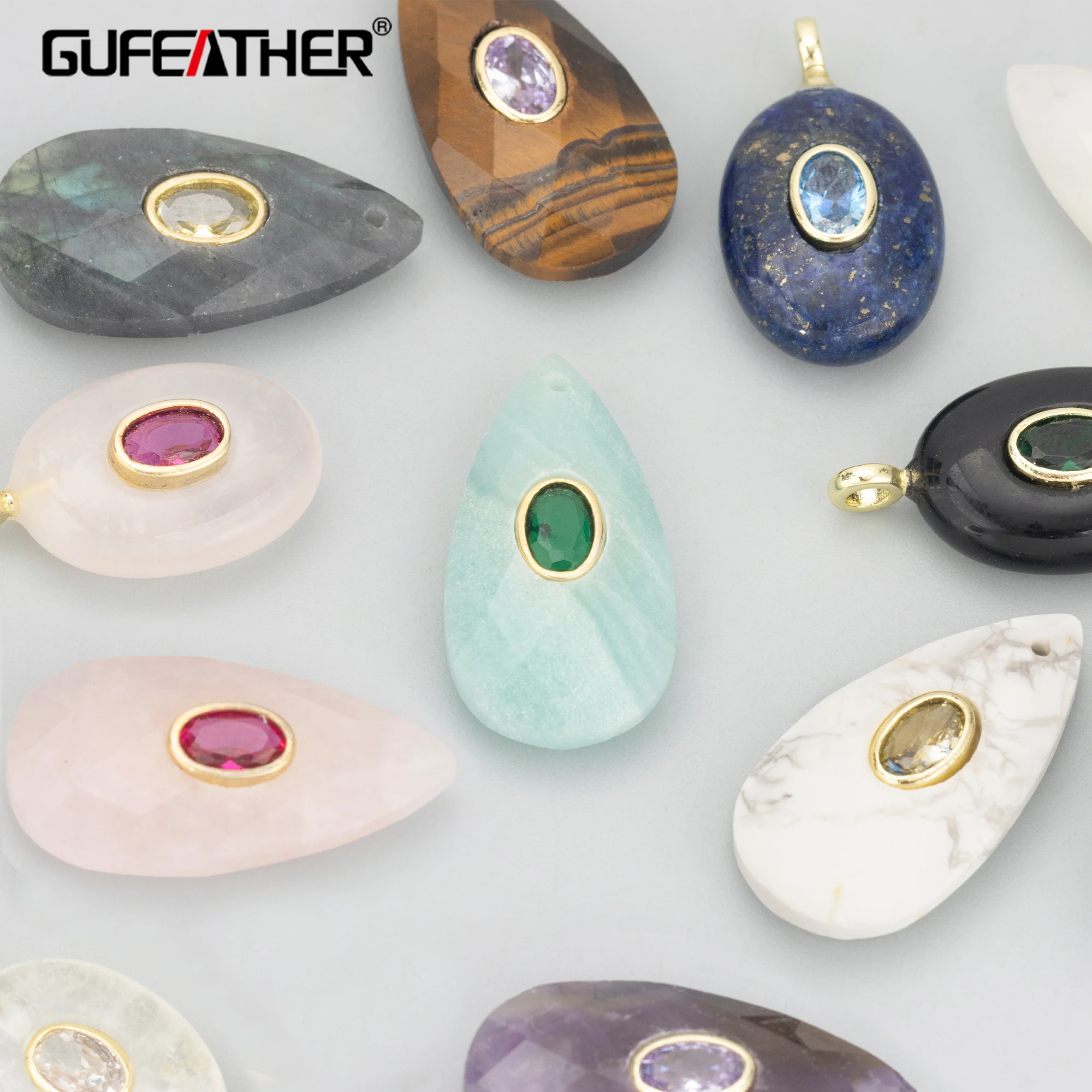 GUFEATHER, 1 pçs/lote, MH48, acessórios de jóias, banhado a ouro 14k, cobre, pedra natural, feito à mão, amuletos, fabricação de jóias, pingentes diy