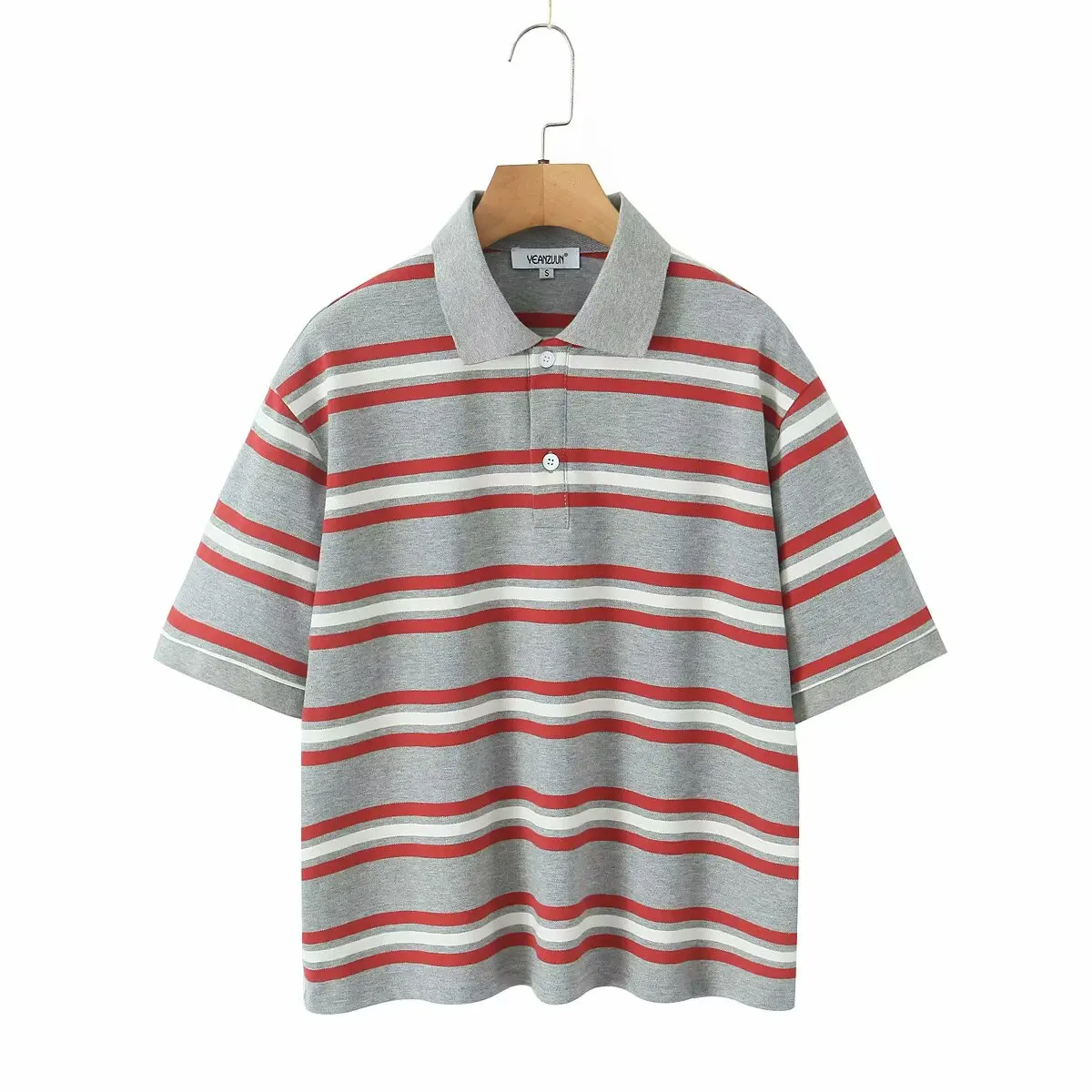 

Summer Vintage Clothes Polo Shirts Woman Shorts Short Sleeve Stripe Print Polo Shirts Mujer Streetwear Crop Tops Casual Yellow