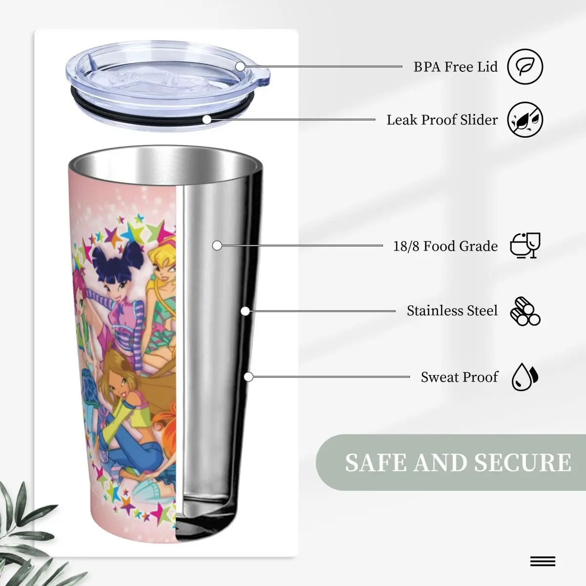 Imagem -05 - Vacuum Duplas Caneca de Viagem Copo Isolado com Tampas e Palhas Winx Saga Club Coffee Cup 20oz Aço Inoxidável