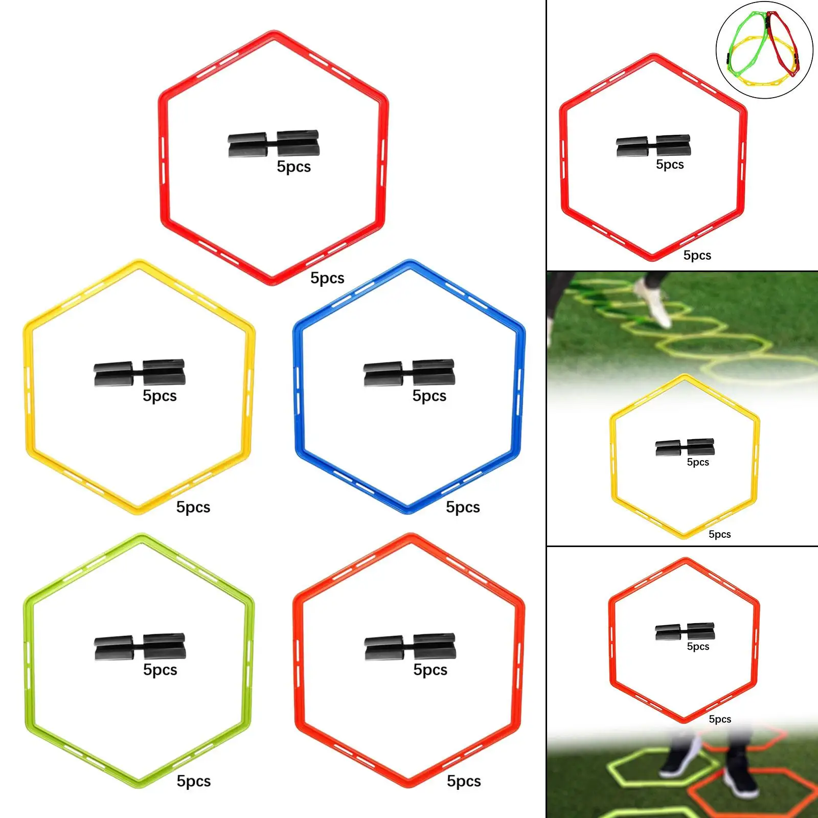 

5 Pieces Hex Agility Rings Sturdy Speed Training Rings for Soccer Sports
