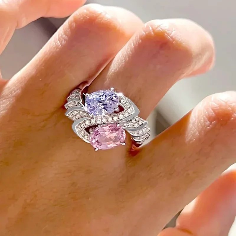 2025 New Purple Zircon Sparkling Temperament Ring for Ladies Attending Banquet, Elegant High-end Jewelry and Accessories