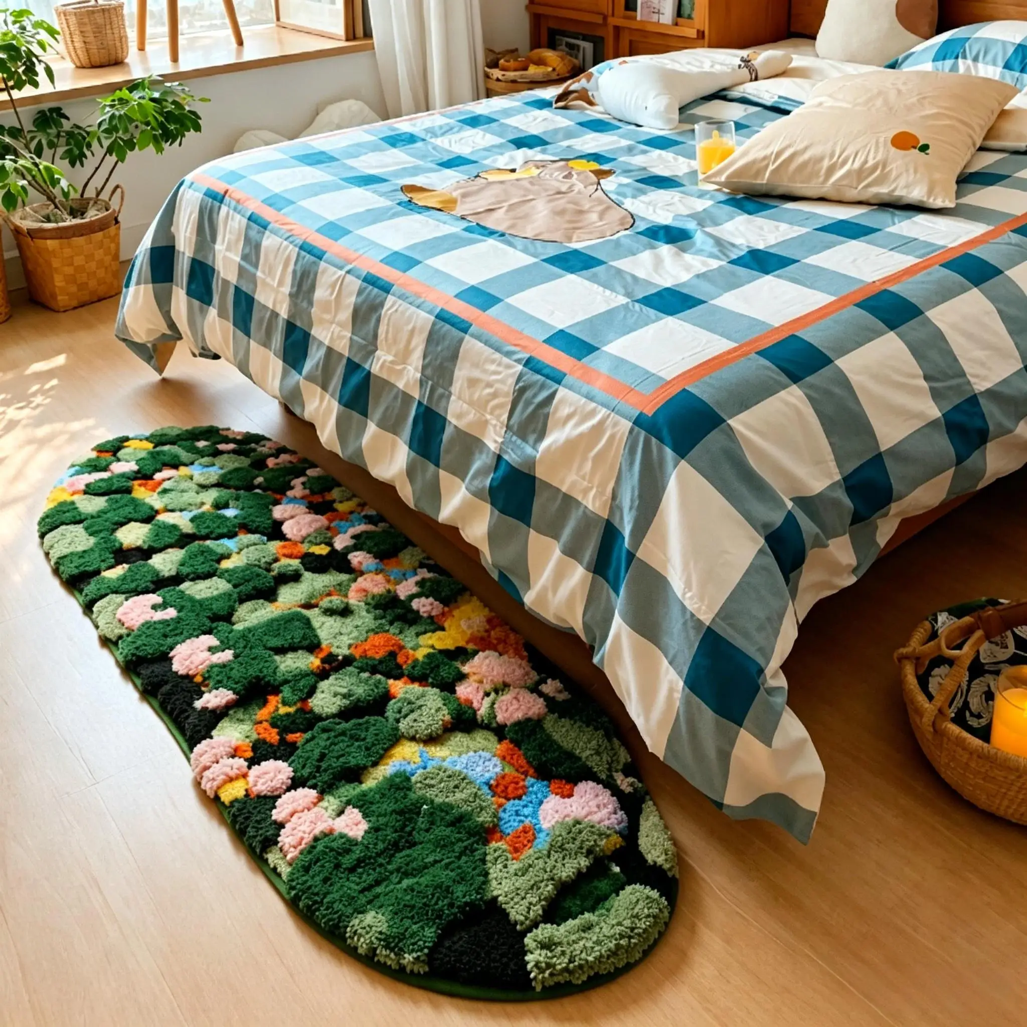 Forest Moss Rug, Premium Flocked Bedroom Living Room Decor Carpet, 3D Textured Surface, Handcrafted High-Density Weave
