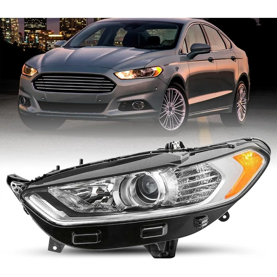 

OE Style Projector Headlight Assembly Replacement for 2013 to 2016 Ford Fusion Chrome Headlamp LH Left Driver Side with Enhance