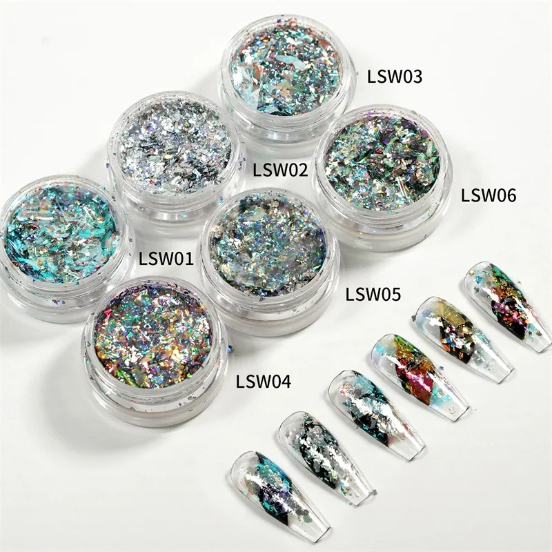 HNDO Irregular Holographic Flakes Nail Art Opal Powder for Professional Nails Manicure Decoration DIY Chunky Glitter LSW Series