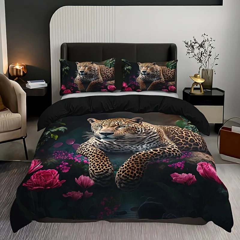 

Leopard Bedding Set 3D Printed Animals Duvet Cover Set Skin-Friendly Single Double Size Bedroom Decor Duvet Cover Set Gifts