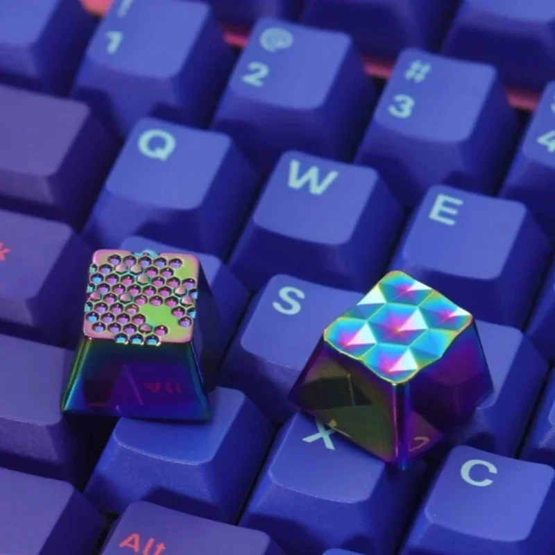 Keycap Backlit Gradient Prism Geometric Art Colorful Electroplated Silver Personalized Keycap Zinc Aluminum Alloy For Mechanical