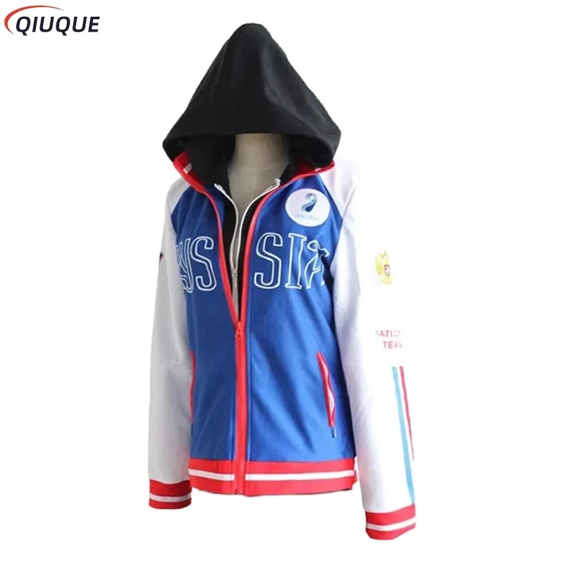 

Yuri Plisetsky Cosplay Hot Anime YURI!!! on ICE Cosplay Costume Yuri Blue Jacket Coat Unisex Daily Sportswear Fake False 2 piece