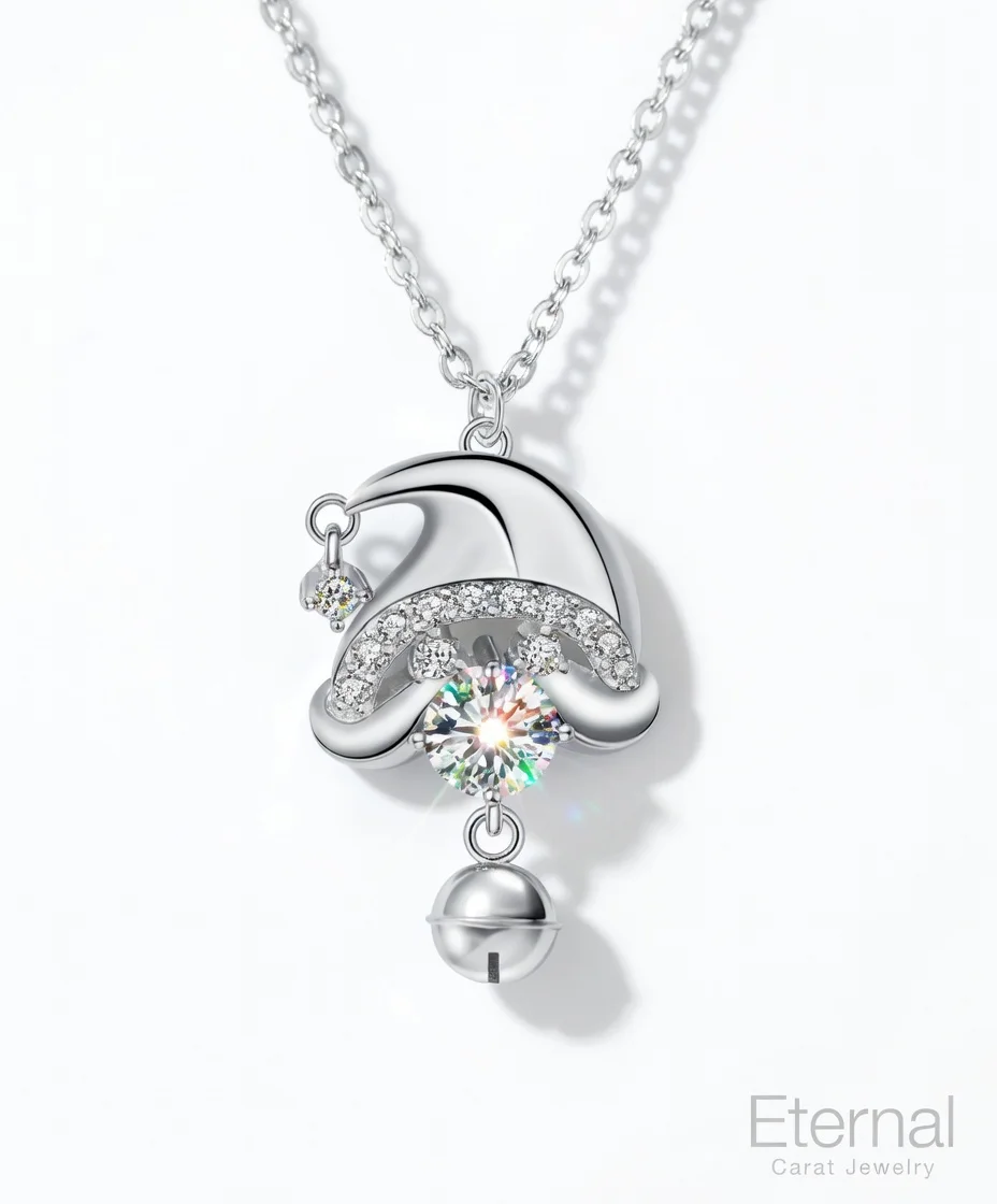 

Ожерелье с подвеской в виде колокольчика Санта-Клауса из платины PT950 с муассанитом, женская нишевая цепочка на ключицу, модный универсальный подарок на Рождество