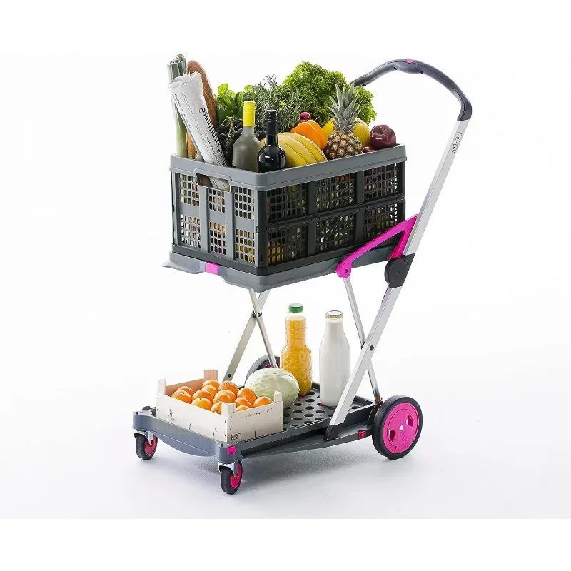 CLAX®Carrito plegable multifuncional, carrito de la compra con caja de almacenamiento, color rosa, Original, fabricado en Alemania