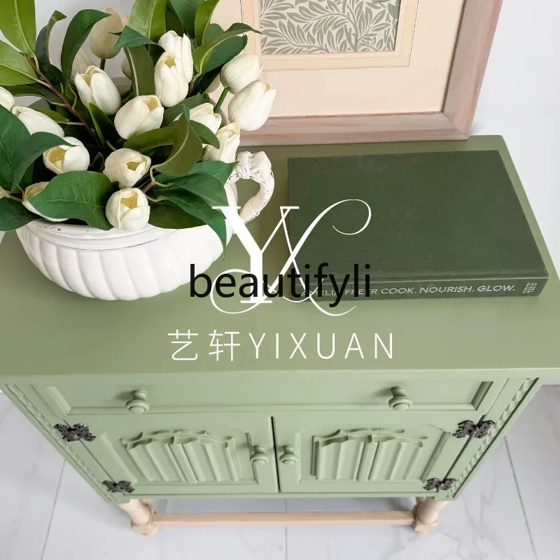 

53French retro solid wood contrasting color living room against the wall locker decorative cabinet furniture customization