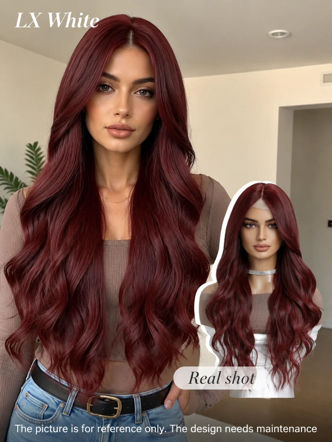 13x6 Lace Frontal Synthetic Wig Long Loose Wave Burgundy Wine Red Glueless HD Lace Wigs for Women Natural Hairline Heat Resistan