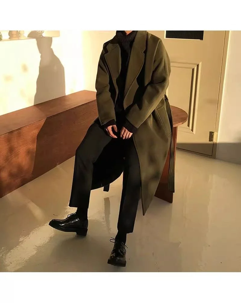 2025 New Men's Woolen Coat Medium to Long Korean Edition Trendy Spring And Autumn Thick Premium Wind Coat Woolen Coat