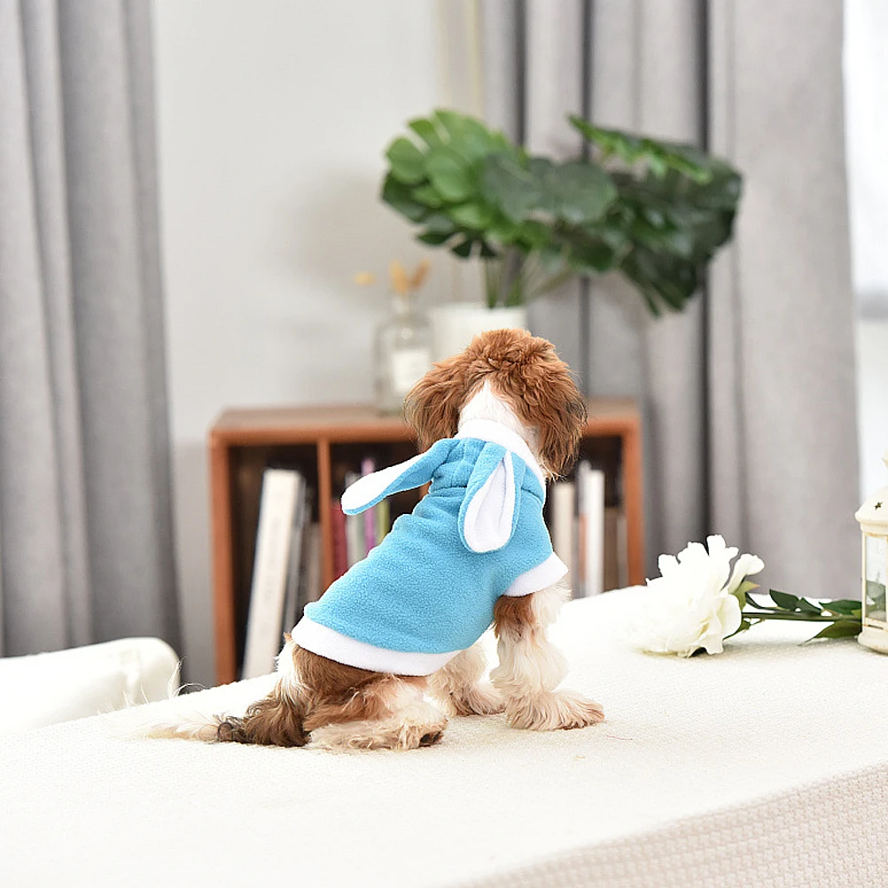 

Pet Dog Keep Warm Clothes Soft Cotton Vest Rabbit Design Blue Size Xs Comfortable Breathable Dog Coat Outdoor Sports