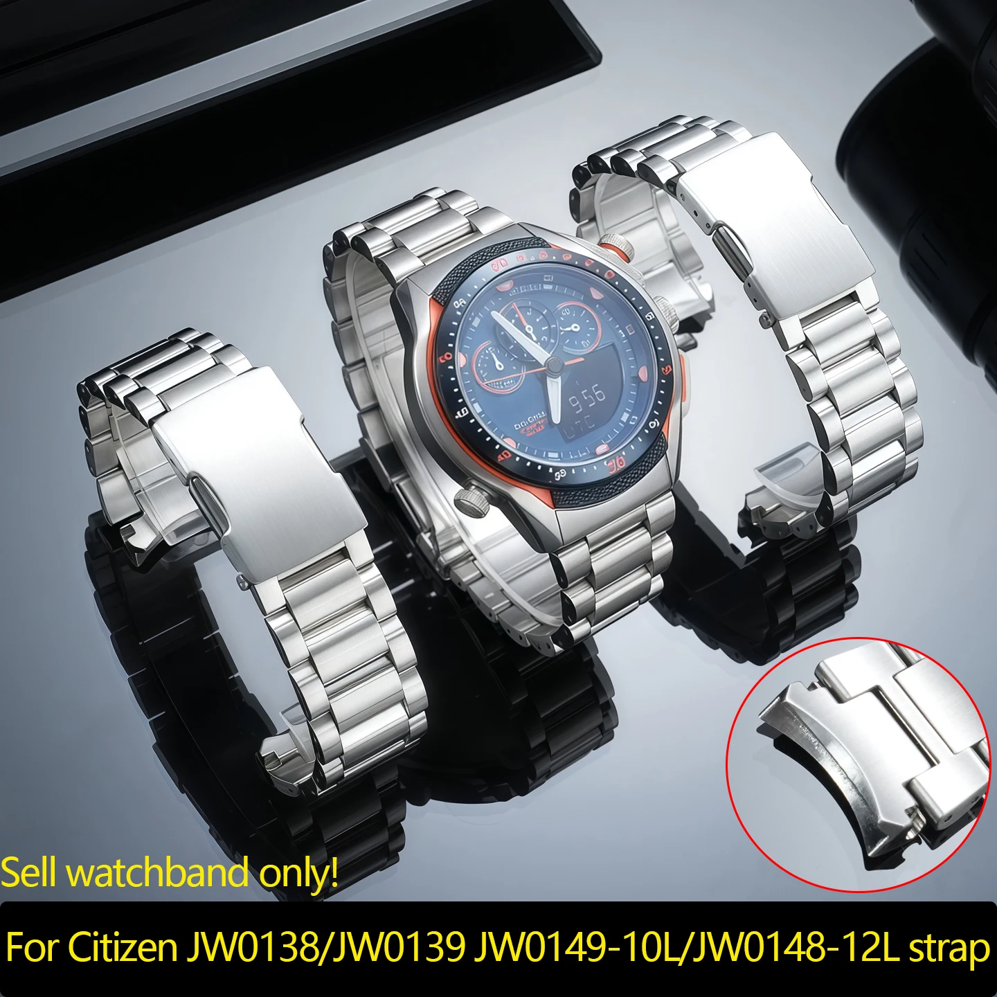 22mm curved 316 stainless steel strap fits for Citizen metal straps JW0138/JW0139 JW0149-10L/JW0148-12L series men's Bracelet