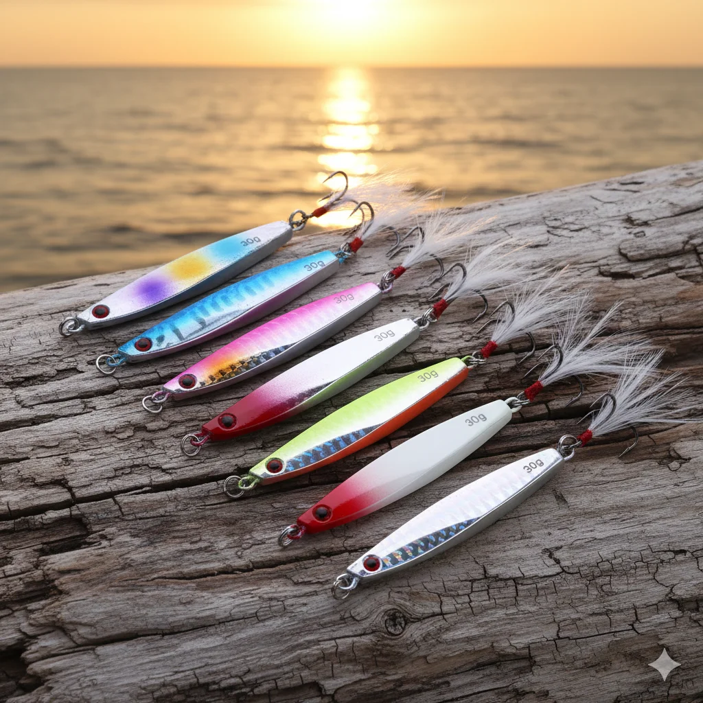 

Набор из 7 металлических джигов, 30 г, 6,8 см, для дальнего заброса с берега, тонущие, свинцовые, с отражающим покрытием, для ловли макрель, сибаса, щуки в соленой воде