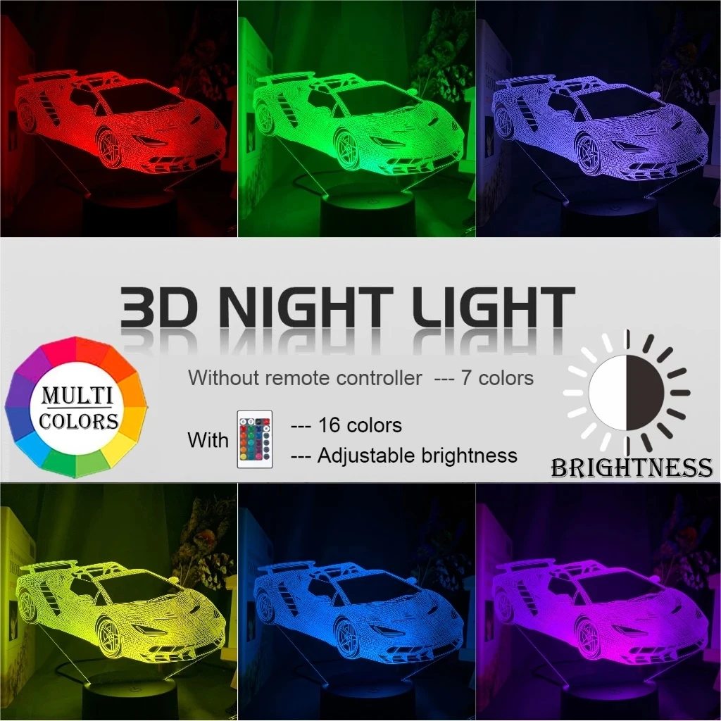 3d Illusion Lamp Sports Car Nightlight for Child Bedroom Decor Color Changing Atmosphere Event Prize Led Night Light Supercar