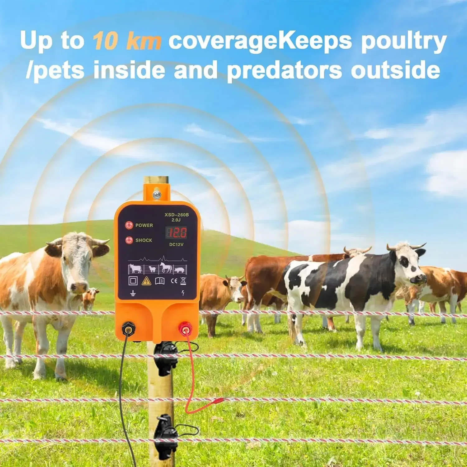

2 J/10.5Kv-Electric Fence for Livestock 6.32 Mile/50 Acres Plug-In Electric Fence Power Supply for Wildlife Prevention