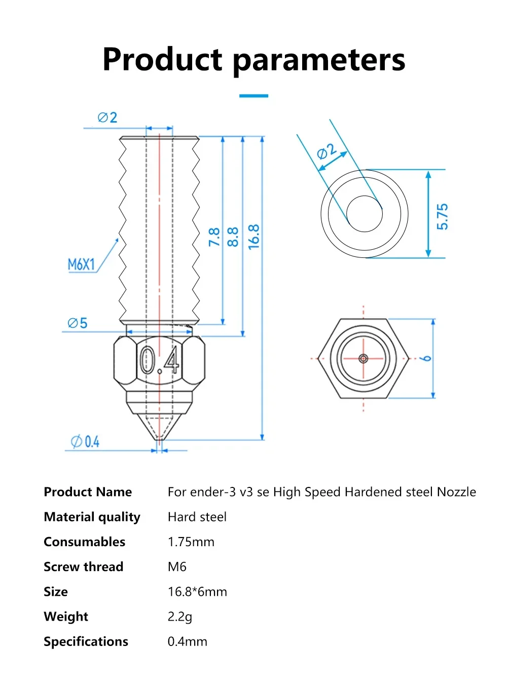 Creality-ノズル,高品質の3Dプリンター部品,v3,se,0.4mm