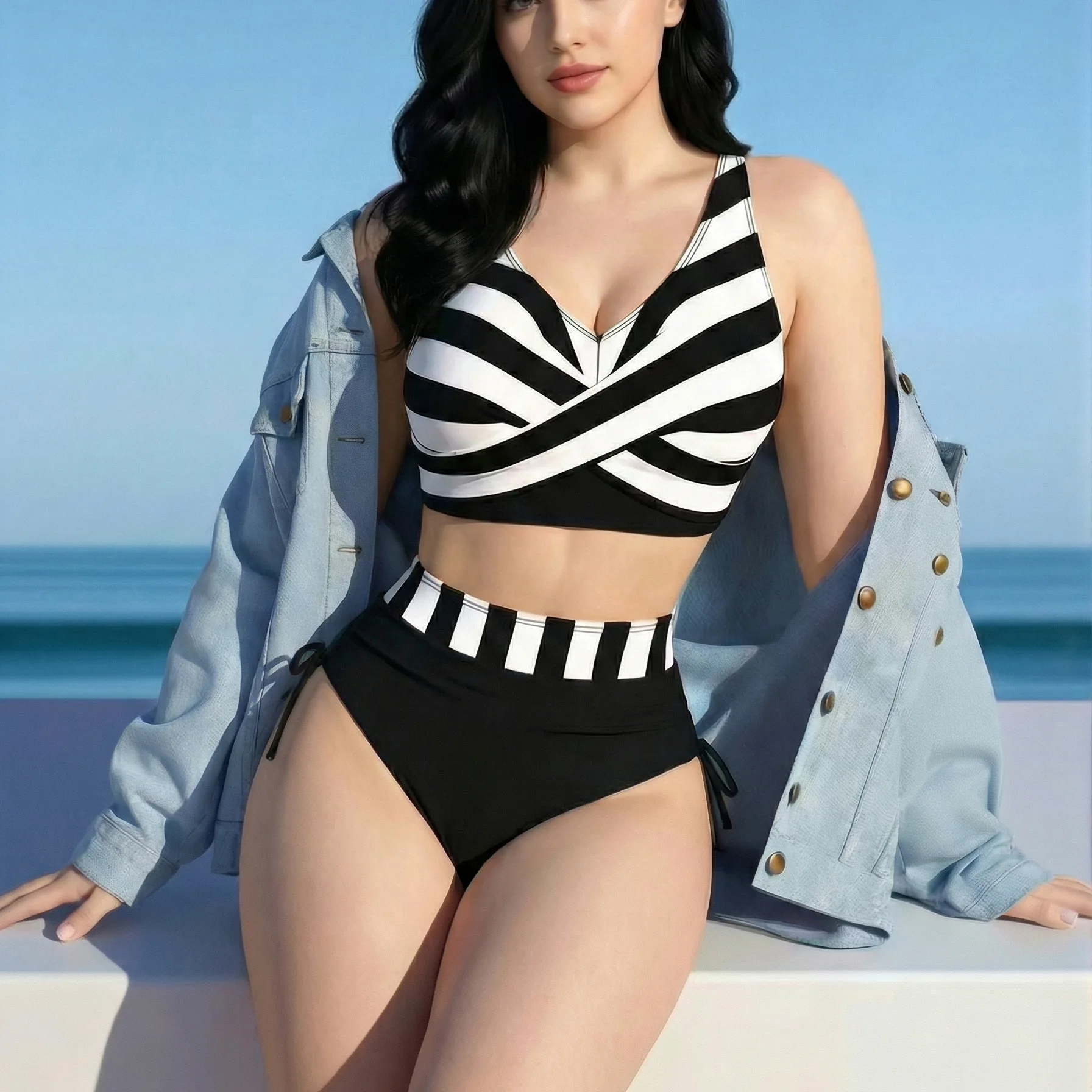

2026 Women‘s Swirl Print Bikini Set Tummy Control High Waist Panties Halter Women Sexy Swimsuit Summer Holiday Beach Two Pieces