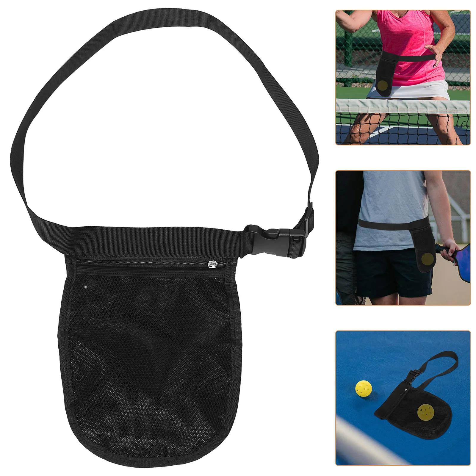 

Tennis Storage Bag Multipurpose Mesh Ball Pouch Zipper and Adjustable Waist Strap for Tennis Golf Badminton Ball