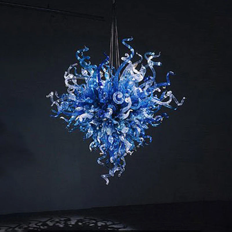 Modern Art Glass Light Cobalt Blue Handmade Blown Glass ChandelierChihuly Style Fixtures for Dining Roon Kitchen