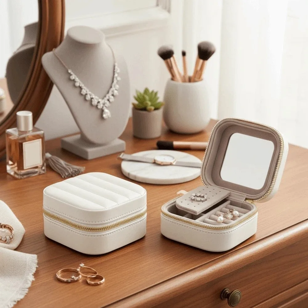 

Fashion Solid Color Mirror Jewelry Box Detachable Large Capacity Jewelry Storage Case Lightweight Necklace Storage Box Gift