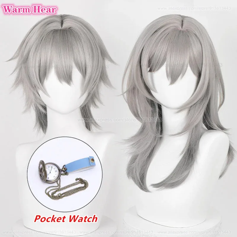 Gioco HSR Trailblazer Capelli sintetici Unisex 36 cm/52 cm Grigio sfumato Cosplay Anime Parrucche di Halloween resistenti al calore + Un berretto per parrucca