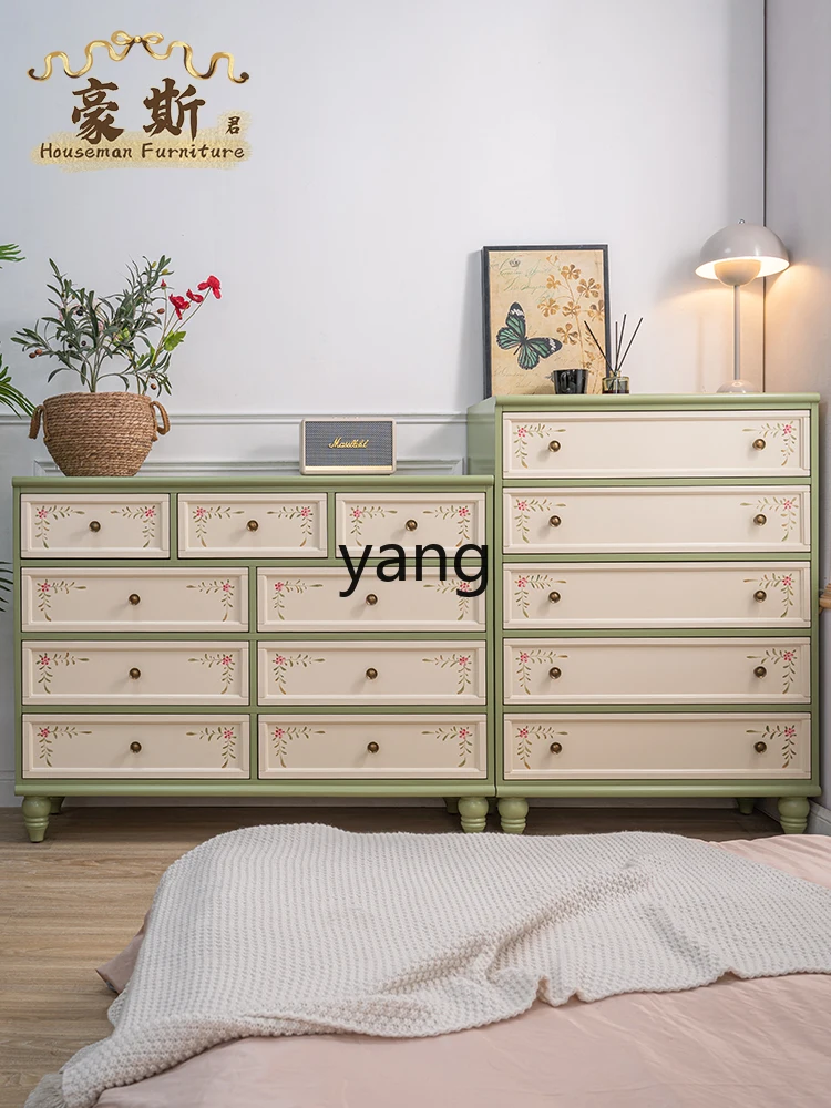 Yjq Vintage Chest of Drawers Painted Living Room Drawer Storage Entrance Decoration Bedroom Bed Front Cabinet