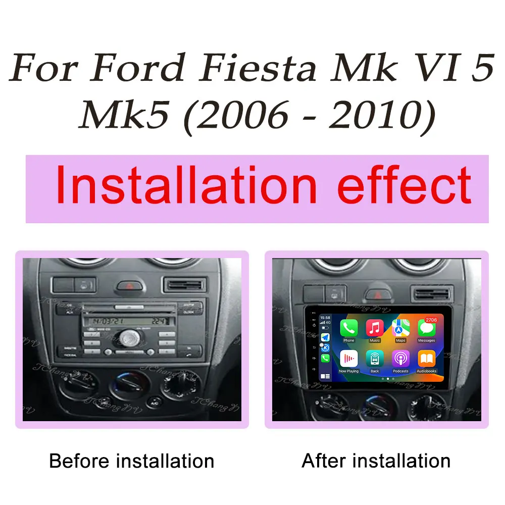 QLED Screen for Ford Fiesta Mk VI 5 Mk5 2006 - 2010 CarPlay Android Auto Car Radio Video Audio Multimedia Player GPS Navigation