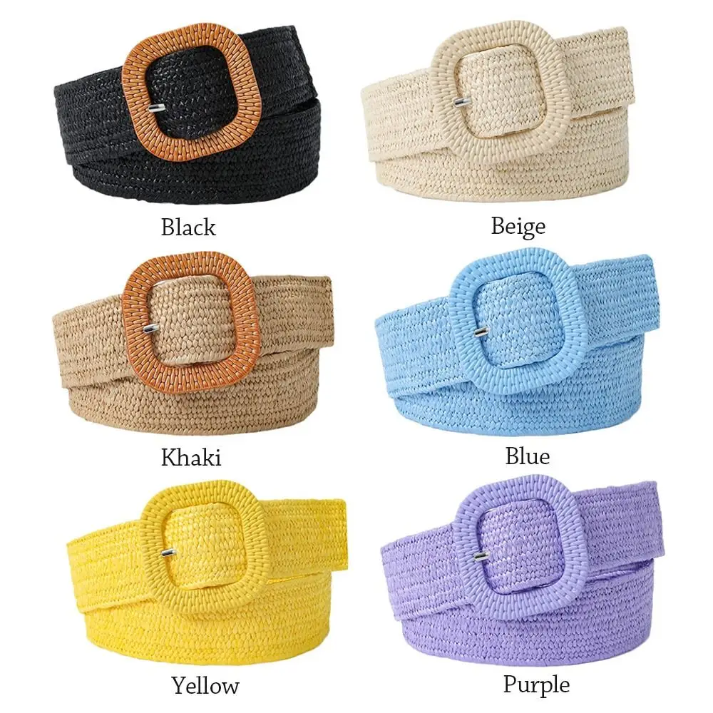 Fashion Bohemian Summer Wide Braided Belts Waist Belt Waistband Straw Woven Belt