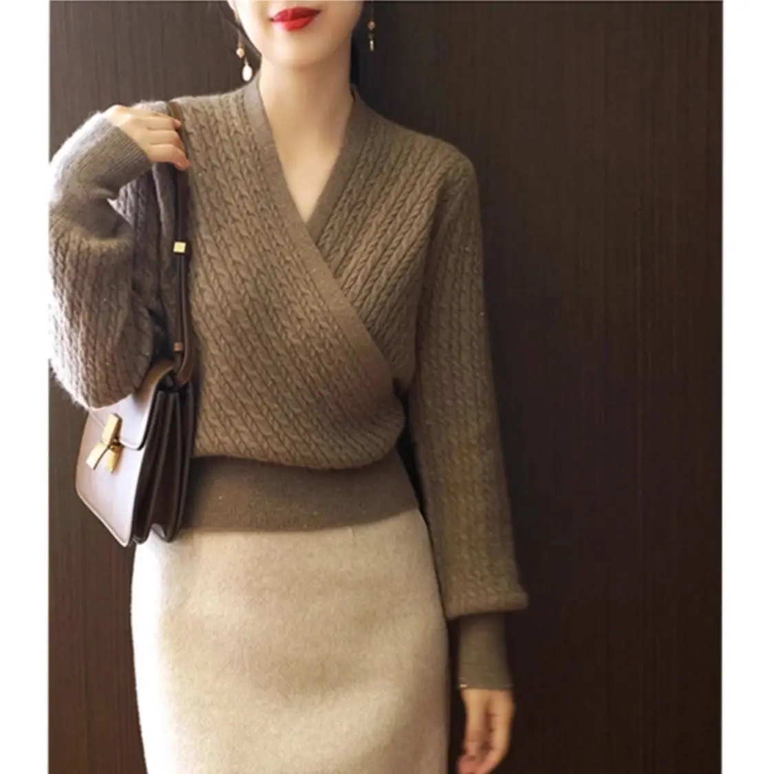 Temperament Autumn Winte New Sweaters Women Solid V-Neck Cross Hollow Out Fashion Elegant Long Sleeve Slim Pullovers Knitted Top