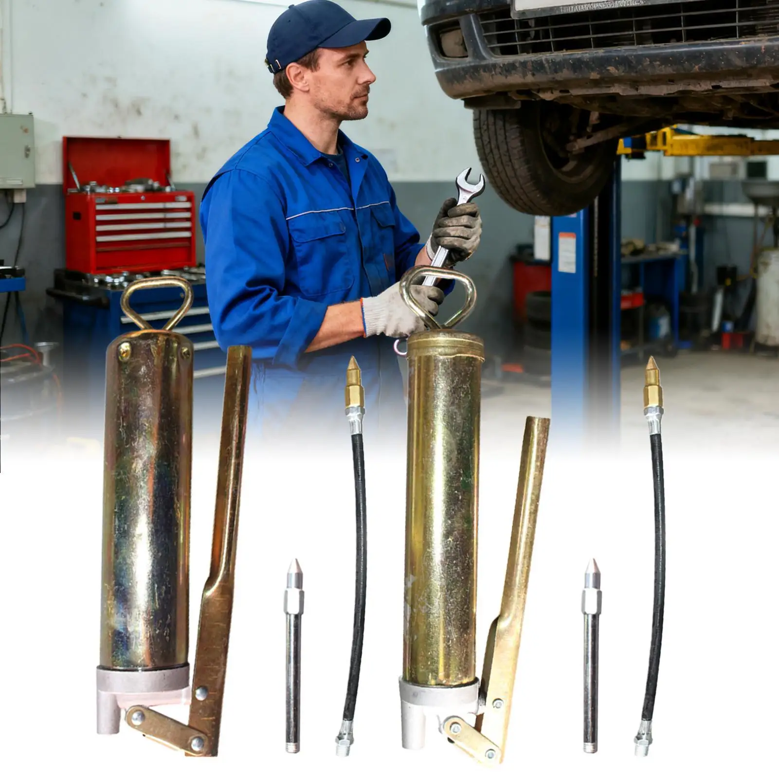 Manual High Pressure Grease Gun Tool with Whip Hose, Automotive Lubrication Applicator for  Mechanics Construction Technicians