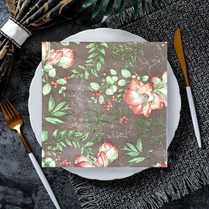 20/8Pcs Mix Elegant Flower Table Decoupage Paper Napkins Green Plants Napkin Paper Tissue for Wedding Party Supplies Wholesale