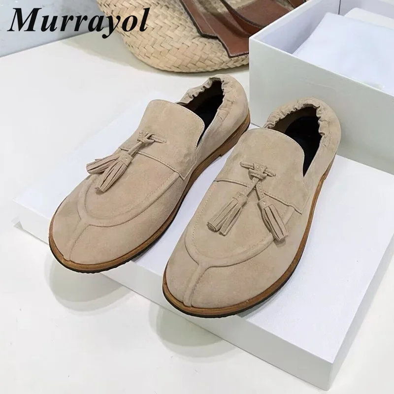 

Lazy Loafers Women's Suede Tassel Decorated Round Toe Casual Flat Shoes Spring Autumn Versatile Commuting Shoes Walking Shoes