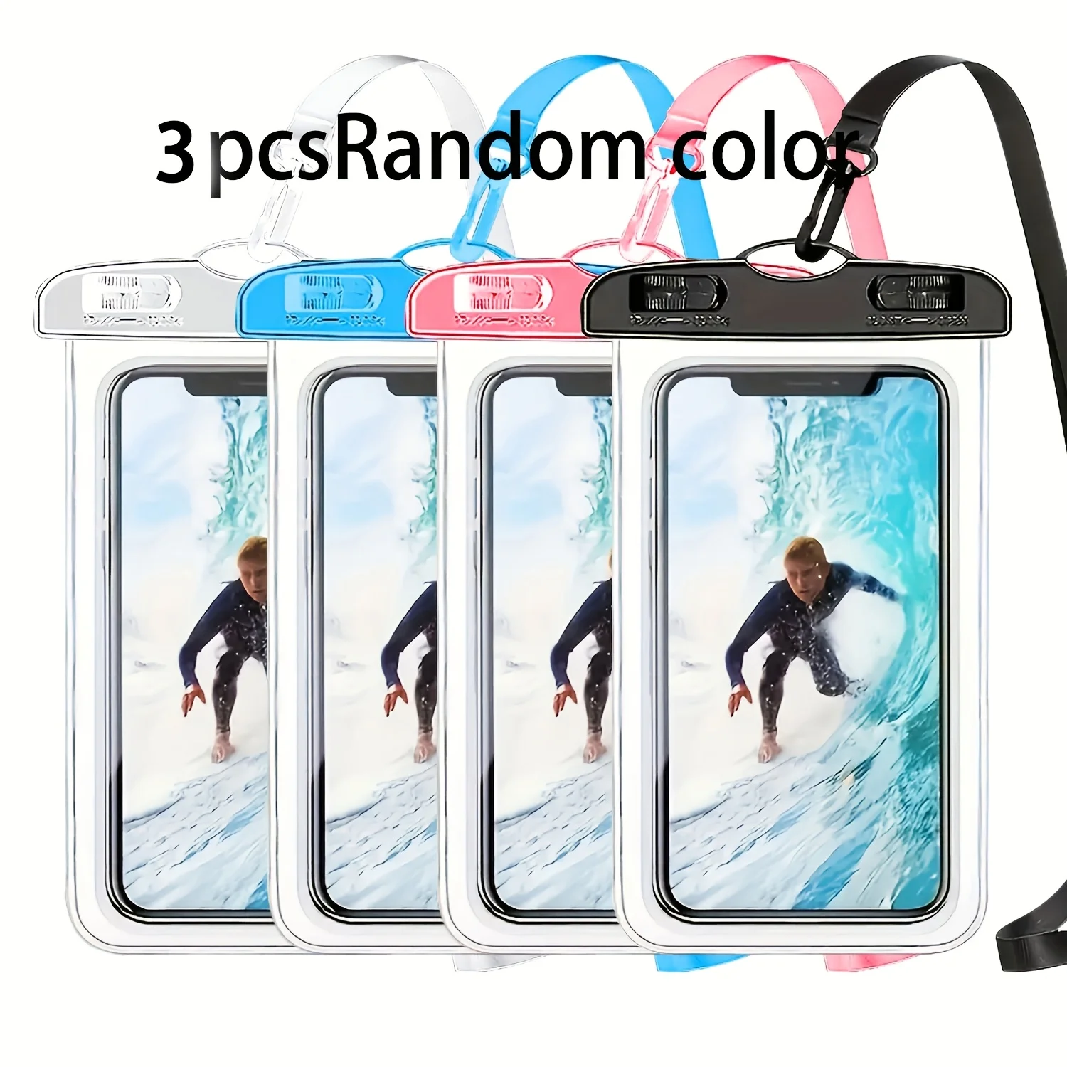 

3-piece set of waterproof phone bags, PVC transparent sealable touchscreen, panoramic full-wrap multi-color waterproof phone