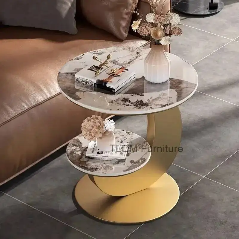 Italian Style Sofa Side Table Folding Coffee Table Rock Slab Double Layer Corner Table Living Room, Dining Room, Balcony