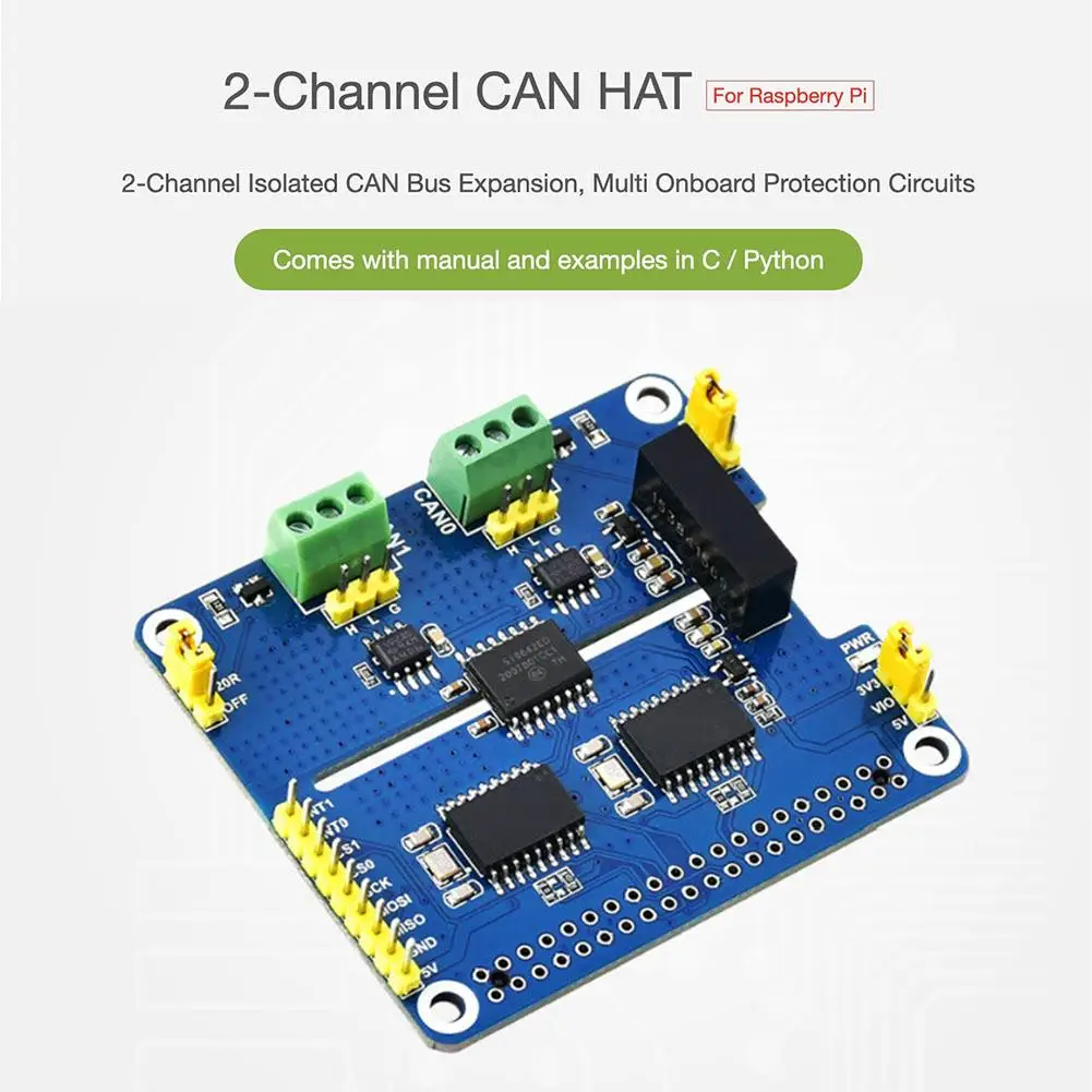 Dual-Channel Isolated CAN Bus Expansion Board For Raspberry Pi Multi-board Protection Circuit MCP2515 + SN65HVD230 Dual Chi I6M9