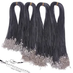 20PCS Black PU Leather Cord Wax Rope Chain Necklace 45cm 50cm 55 60cm+5cm Chain DIY Pendant Necklace Jewelry Making Accessories