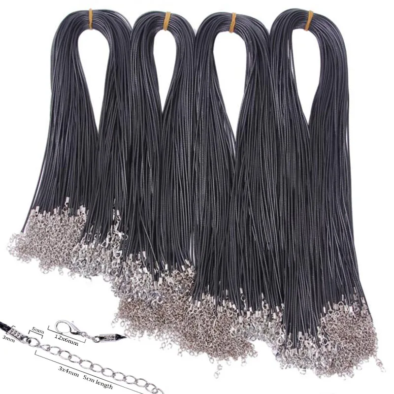 20 szt. 45-60 cm Czarny Skórzany Sznurek Woskowany Łańcuszek Naszyjnik z Zapięciami Dla Kobiet Biżuteria Woskowany Sznurek Łańcuszek do Samodzielnego Wyrobu Wisiorków