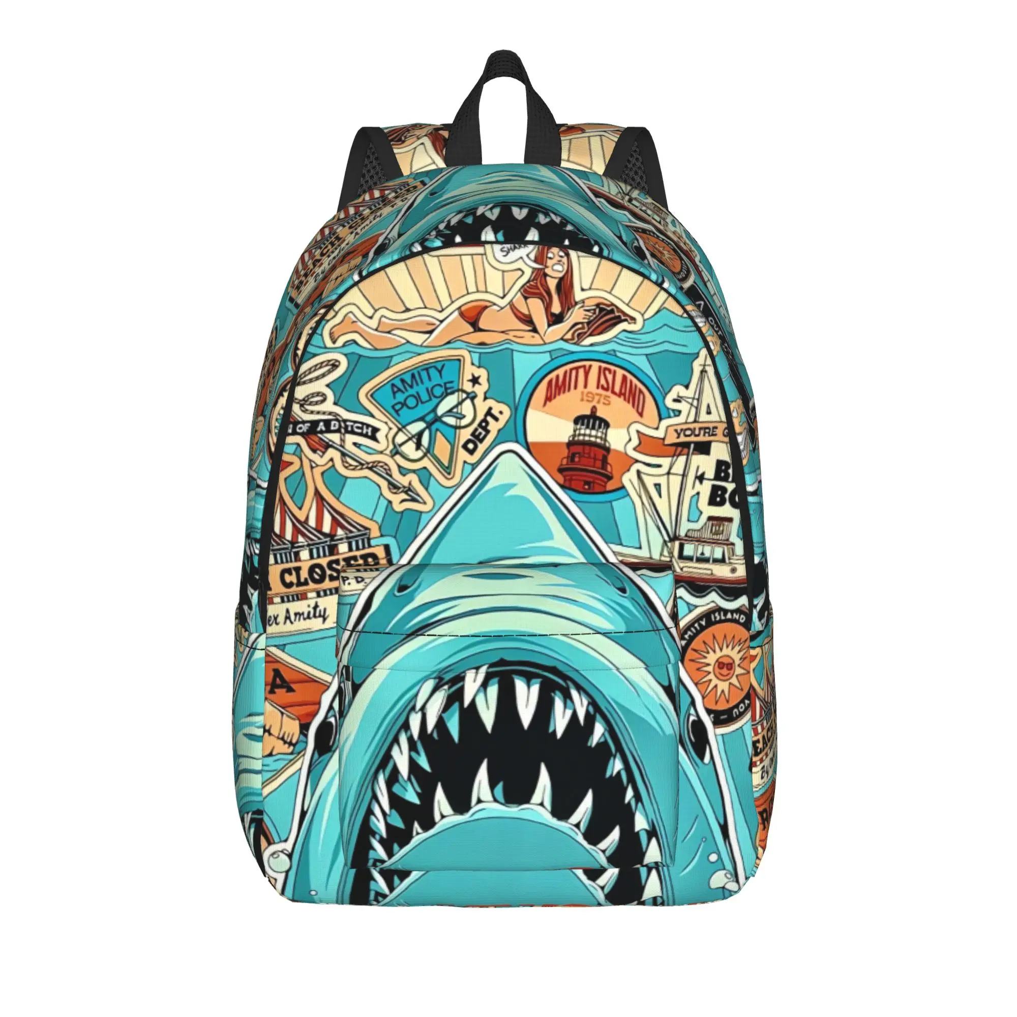 Jaw-Shark Classic Film Amity Island Backpack  University Backpacks Women Cool High School Bags High Quality Breathable Rucksack