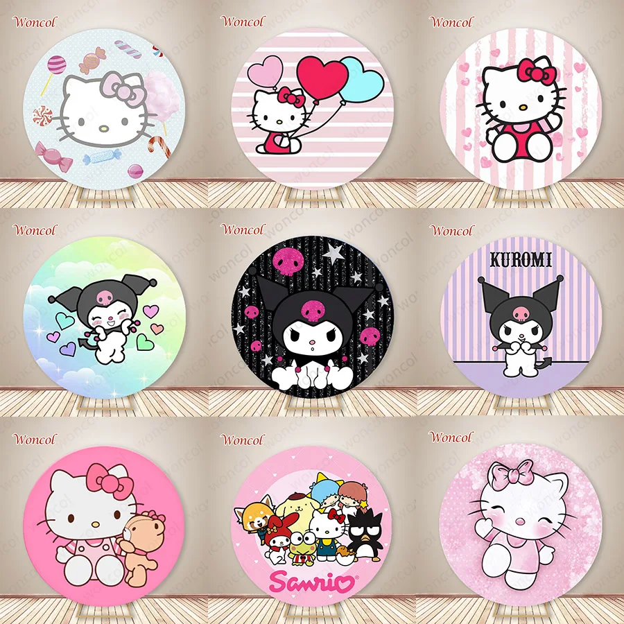 Hello Kitty Round Backdrop Kuromi Circle Backdrop Custom Hello Kitty Round Cover Kids Birthday Baby Shower Photography Prop