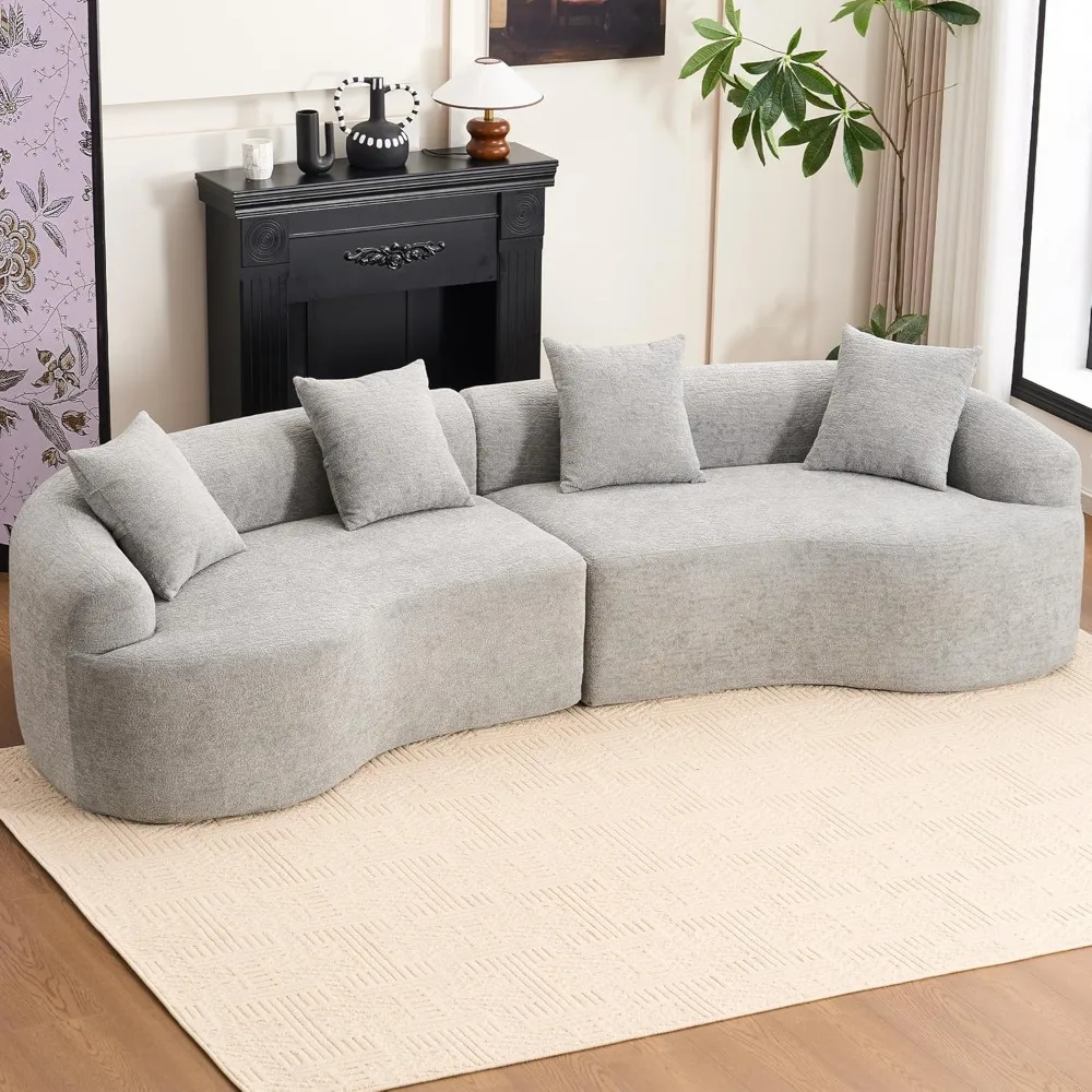 Oversized Sectional Sofa, 106’’ Plush Chenille 4-Seater Seat Curved Cloud Couch with 4 Throw Pillows, No Assembly Needed