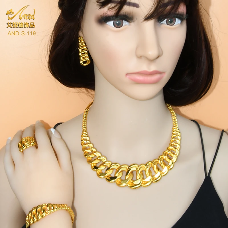 Dubai Plated African Jewelry Set Indian Bride Necklace Long Earring For Women Eritrea Luxury Jewellery Wedding Collection Sets